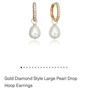 Lily & Roo Gold Diamond Style Large Pearl Drop Hoop Earrings